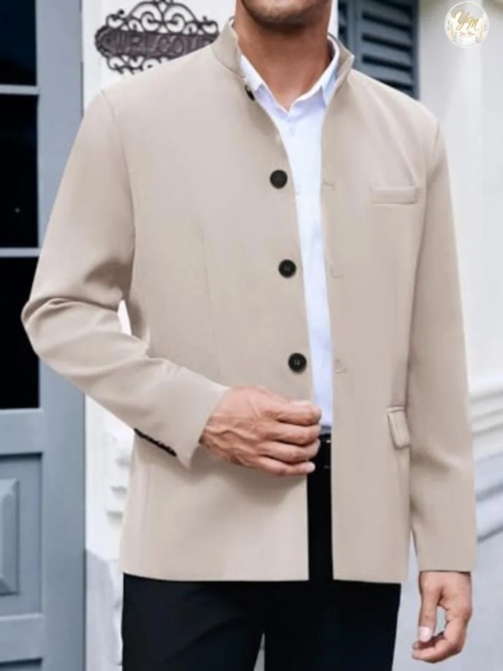 Mandarin Collar Suit Blazer Jacket Lightweight Lined Business Sport Coat